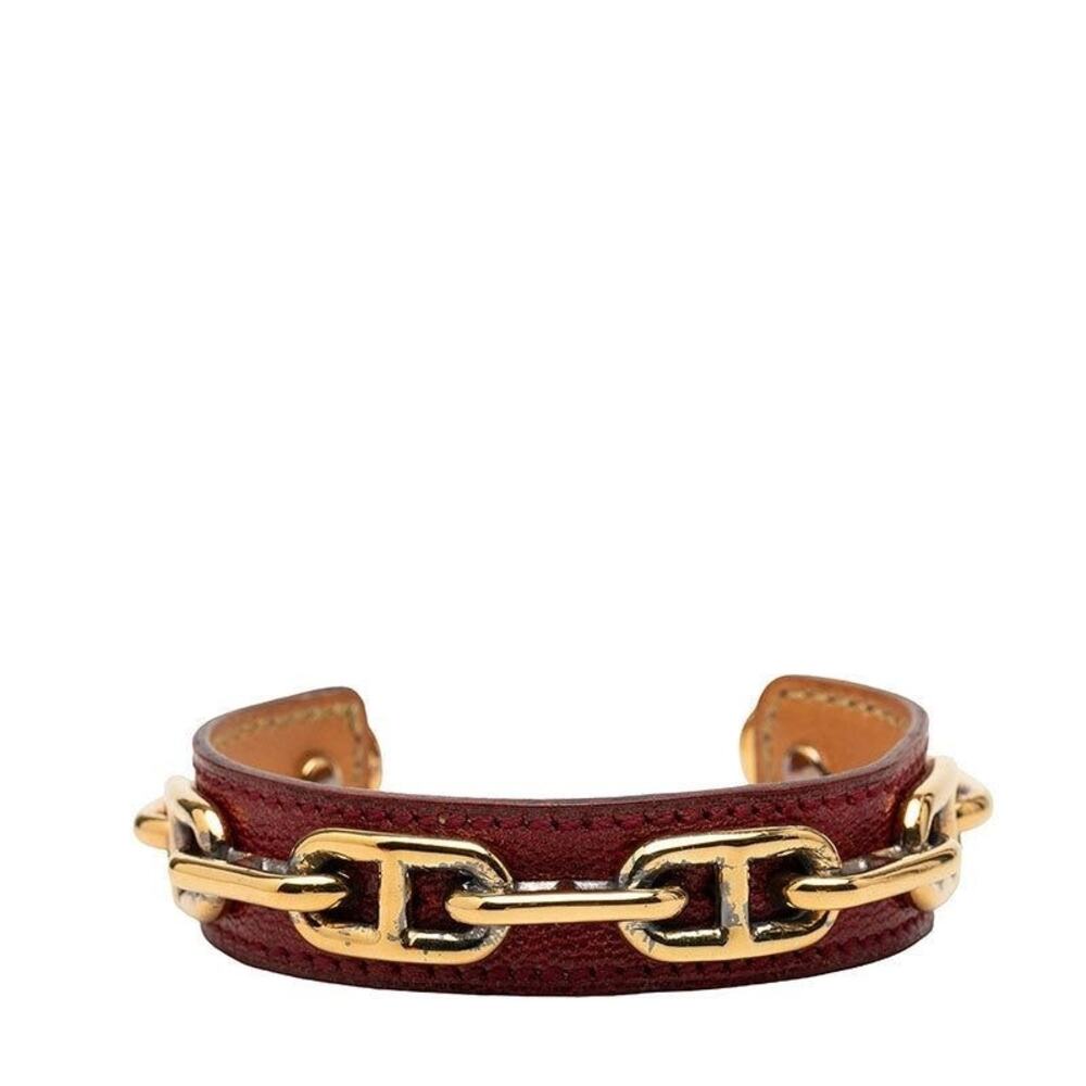 Hermes Chaine dAncre Bangle Gold Red Plated Leather